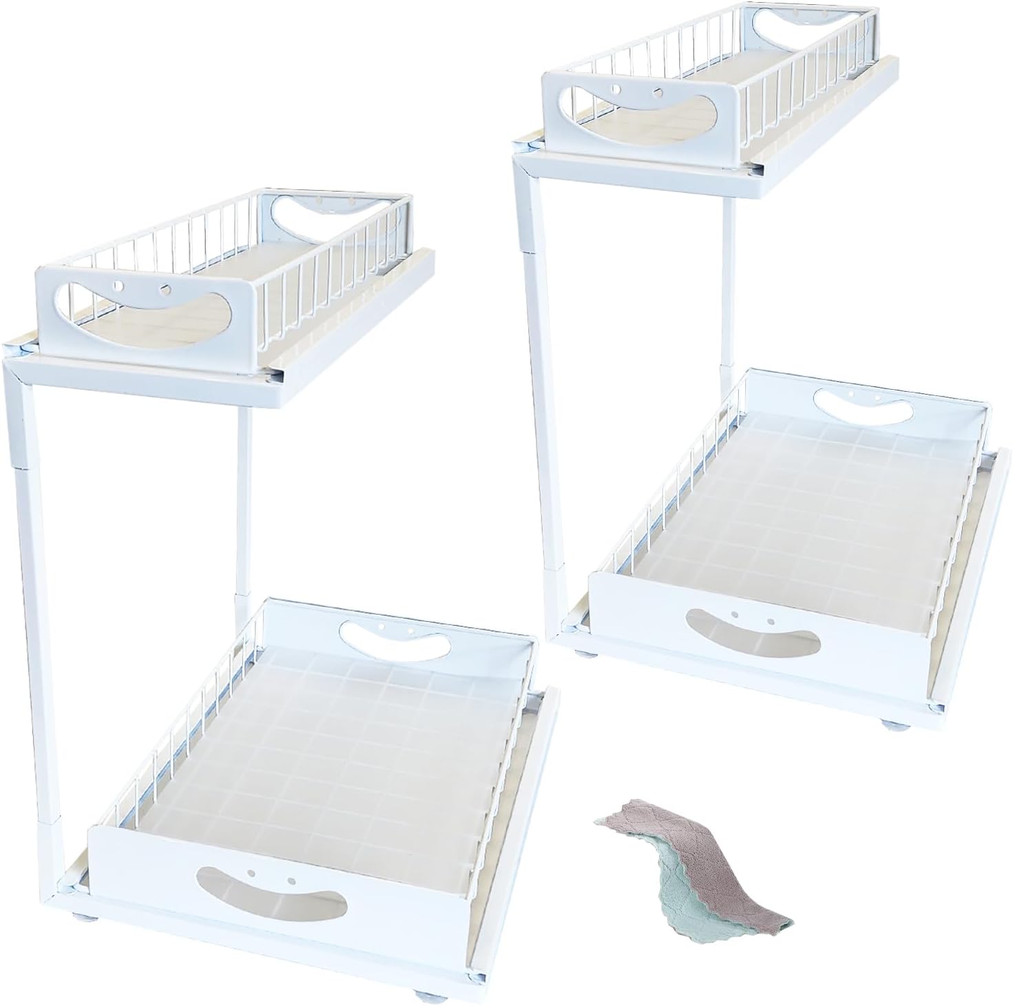 2-Pack Under Sink Organiser Kitchen Bathroom Pull Out Storage Shelves-White