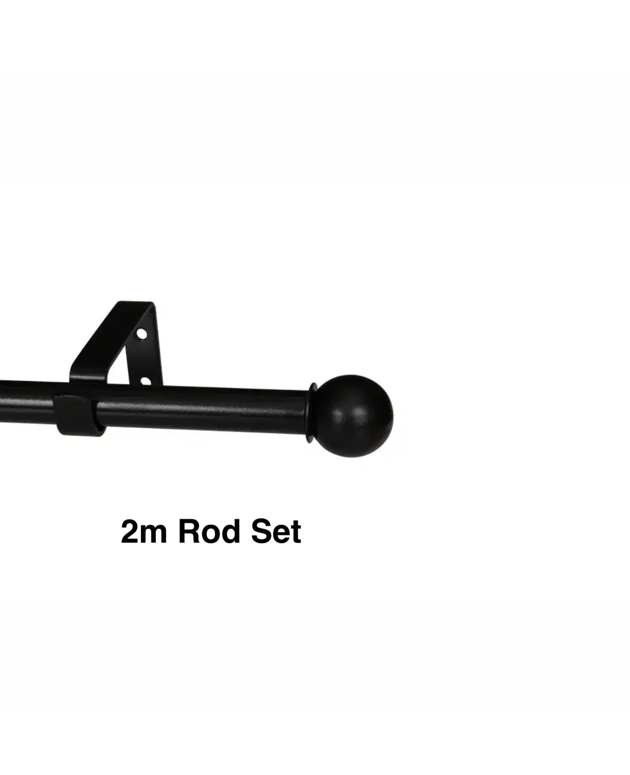Black Single Curtain Rod Set -Ball Finial 2m