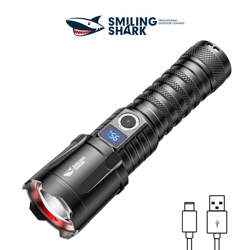 SmilingShark SD7005 Powerful Torch Light Super Bright M80 10000lm Flashlight Zoomable 5modes Type-C Rechargeable with Battery Indicator Waterproof for Camping Hiking Work