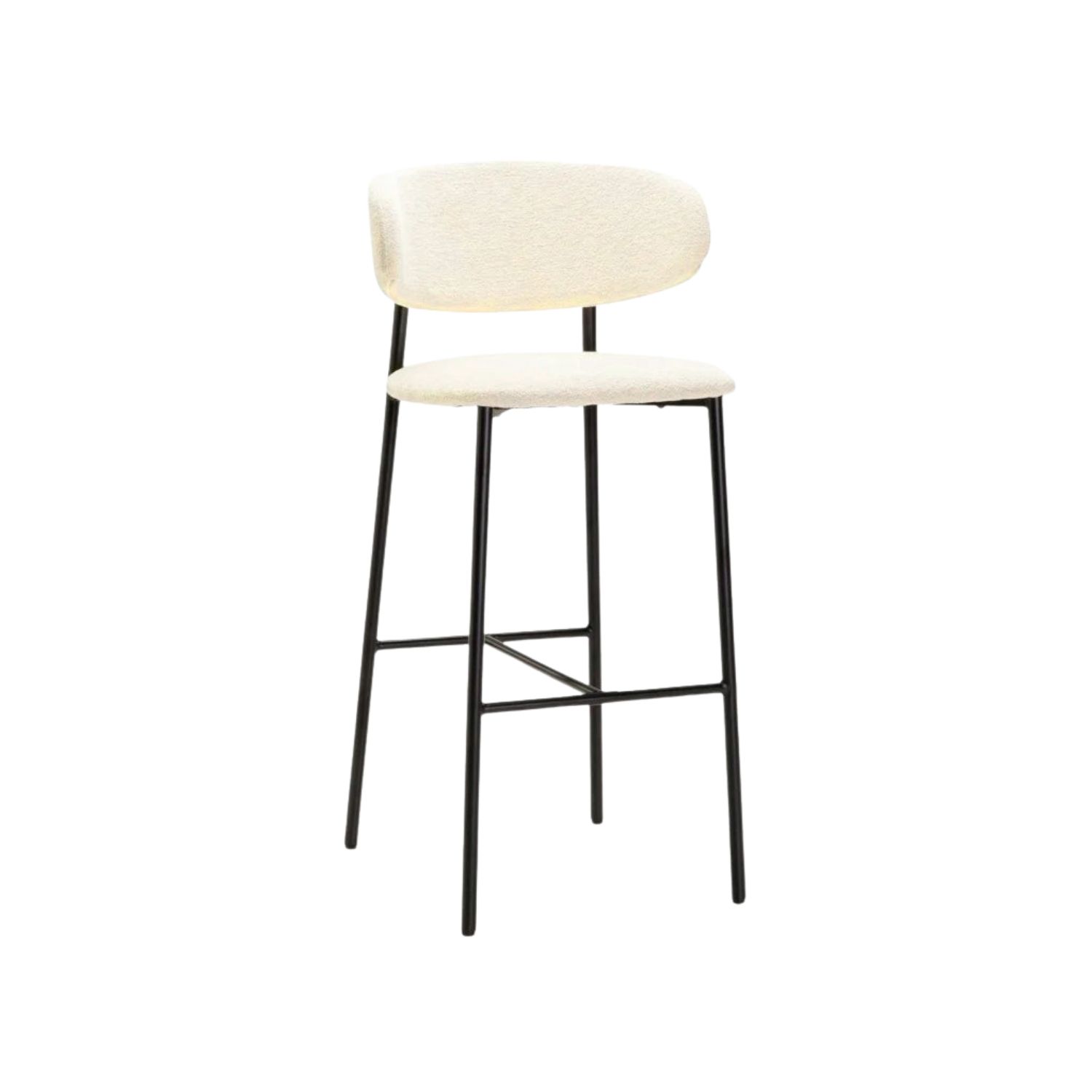 Textured Cream Fabric Barstool - Black Leg