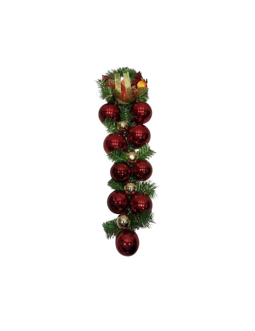 Christmas Tree Ornament Garland, Red and Gold Baubles with Pine Needles, Holiday Decoration