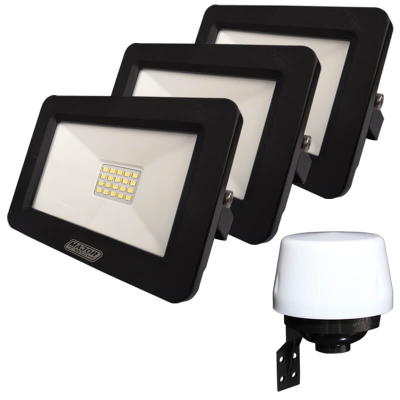 Black 20W LED Floodlight with Day/Night Sensor Combo (MTC4) - Major Tech