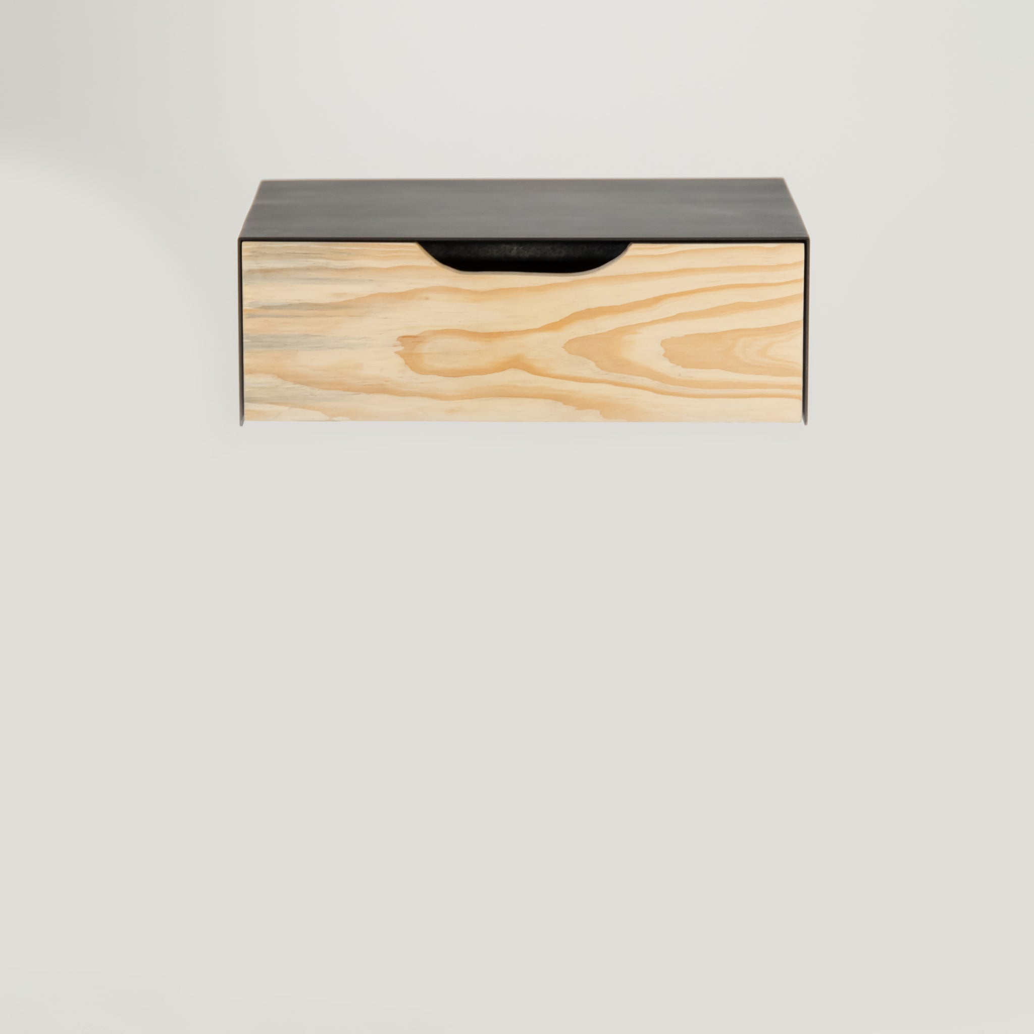 Manaslu Black Floating Side Table Slimline One Drawer - Cut Out Handle