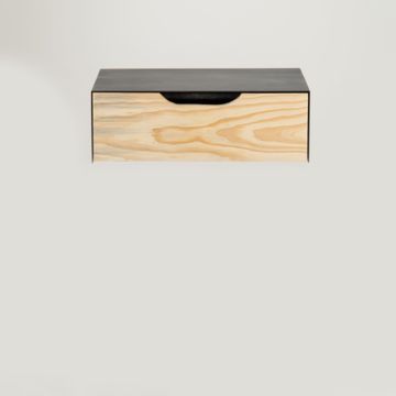Manaslu Black Floating Side Table Slimline One Drawer - Cut Out Handle