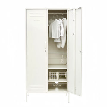 Steel Swing Door Wardrobe Twinny Locker Storage Cabinet Cupboard - White