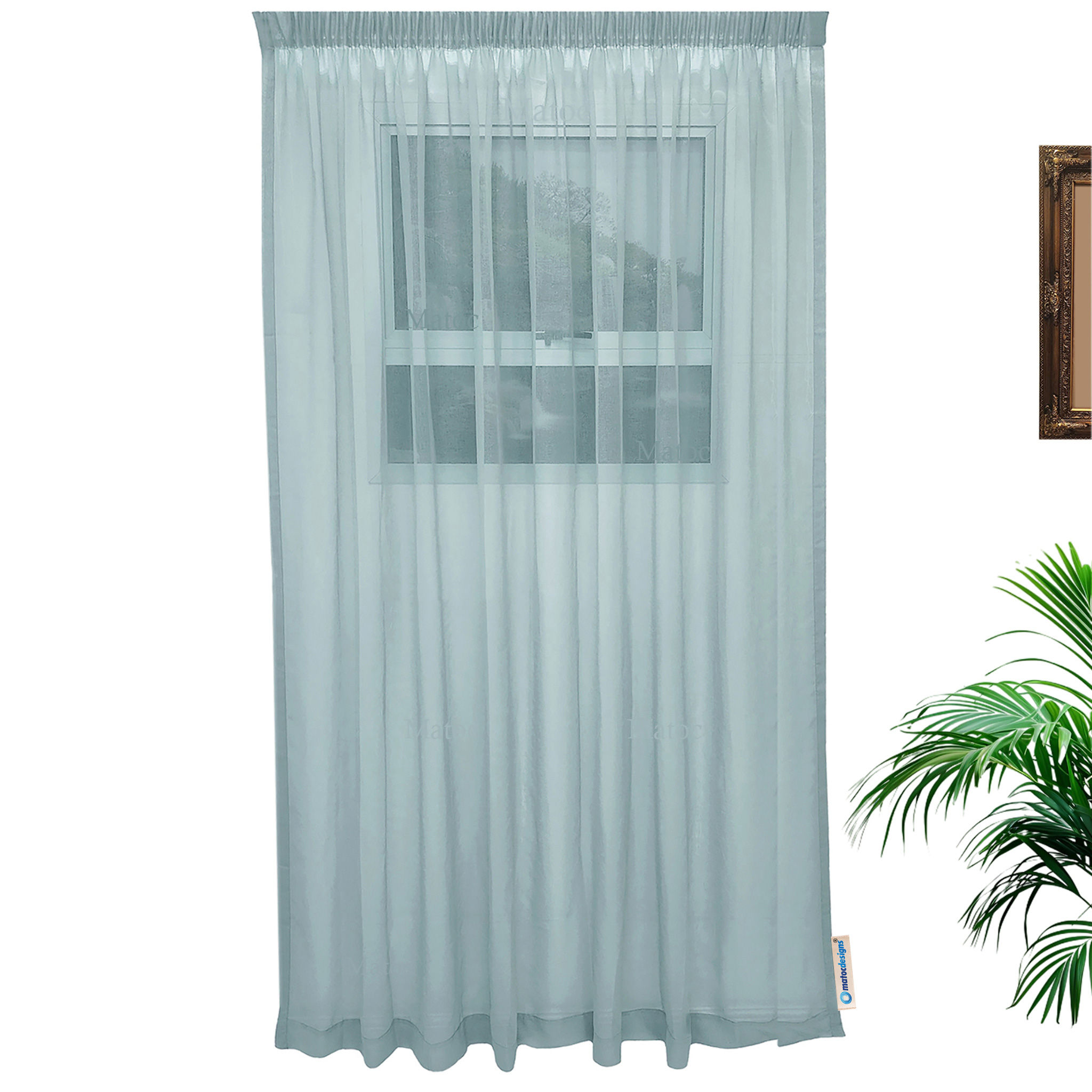 Matoc Designs Curtain -Mystic Voile -Duck Egg -Taped - 265cm W x 218cm H