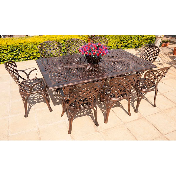 Ageless & Beautiful!   8 Seater Cast Aluminium Patio Furniture Set / Garden Furniture Set / Outdoor Furniture Set - 8 x King Diamond Chairs with  125cm x 216cm Rectangular King Diamond Table