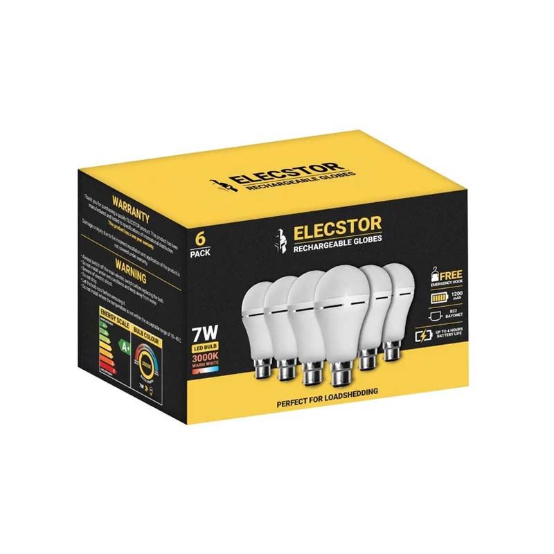 Elecstor B22 7W Rechargeable LED Bulb 6 Pack - Warm White
