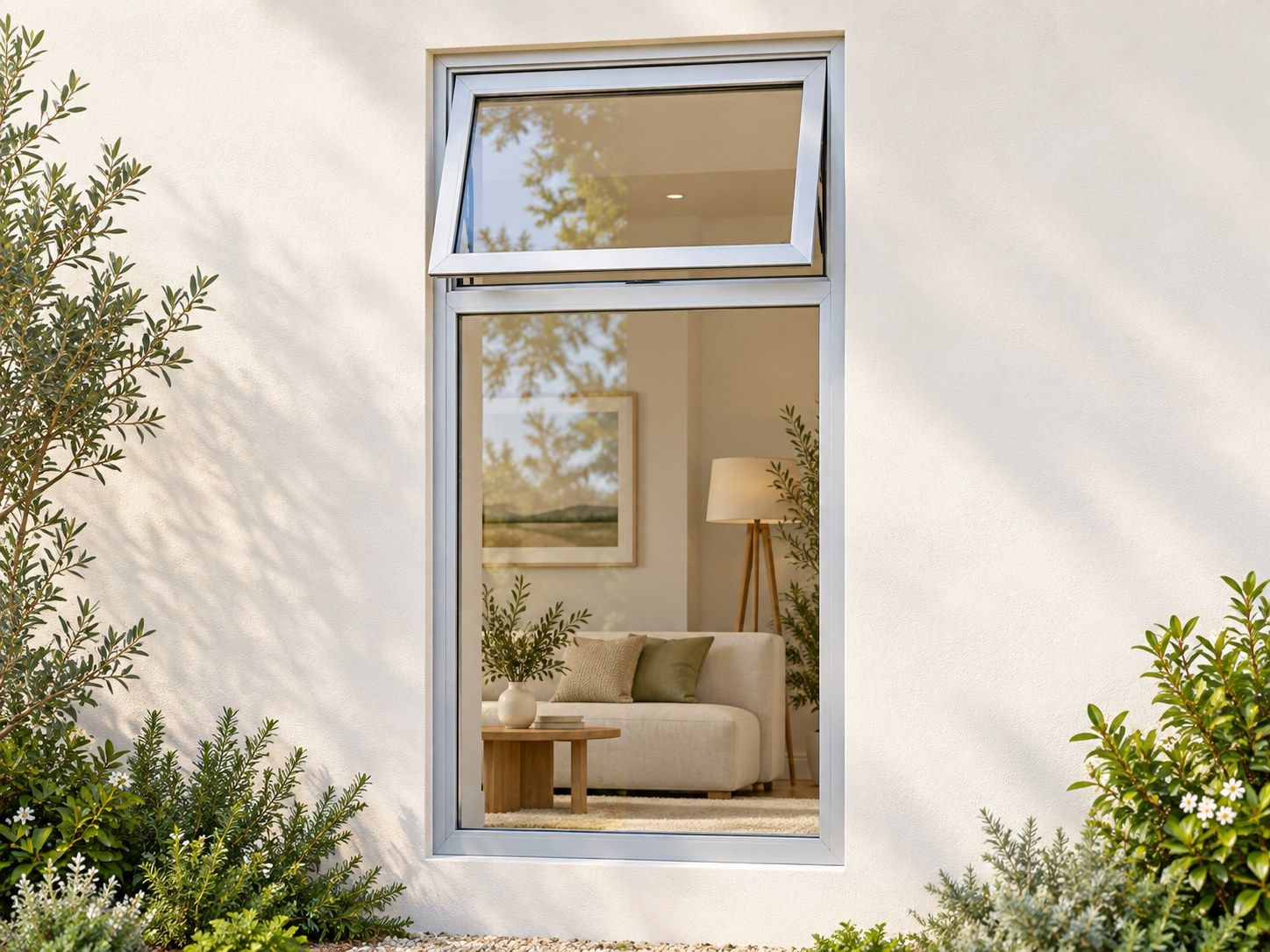 Kenzo Premium Top-Hung Aluminium Window - Silver, 900 1800 mm, Upper Opener with Fixed Lower Pane, Clear Glass