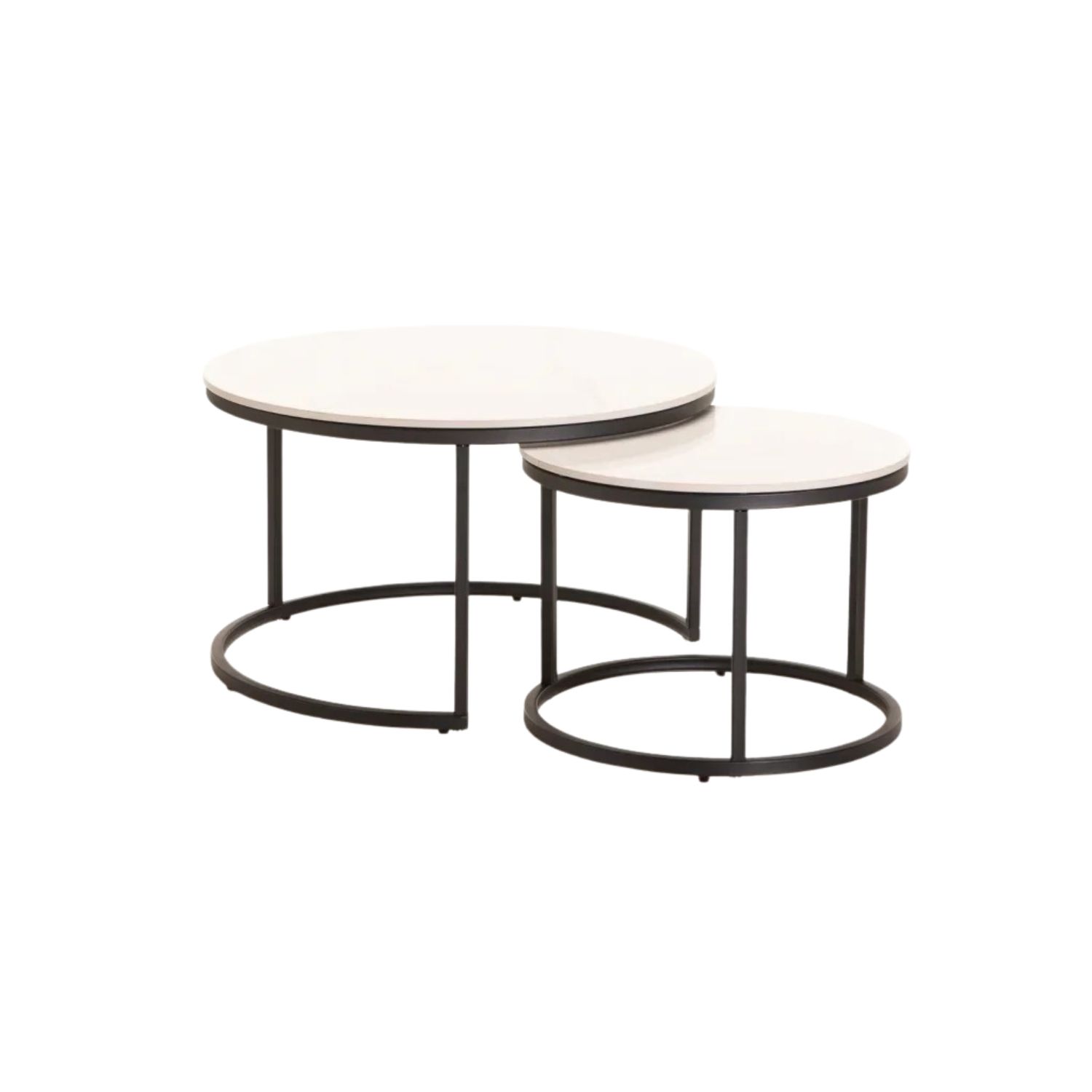 Set of 2 Black Leg Stone Top Coffee Tables - White