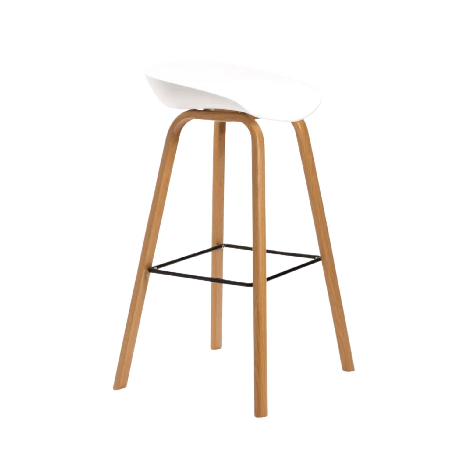 Luxury Polypropylene Barstool with Wood-Look Legs - White