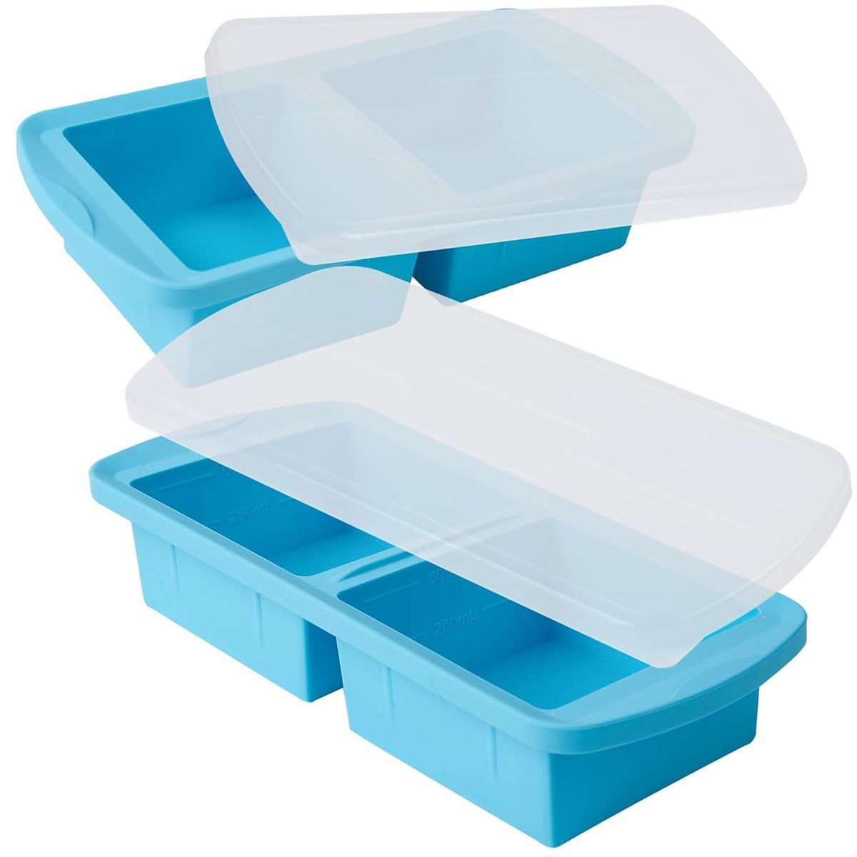 2 Pack Silicone Freezer Tray with Lid 2-Cup Portion Cube Mould for Food