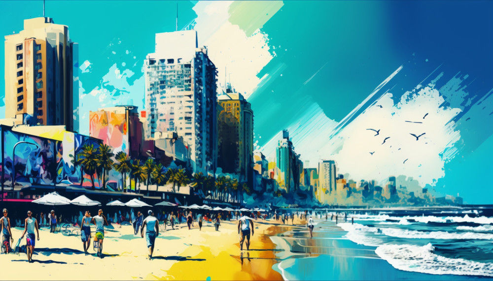 Canvas Wall Art - Canvas Wall Art –Durban Beachfront Abstract - B1098 - [120 x 80 cm]