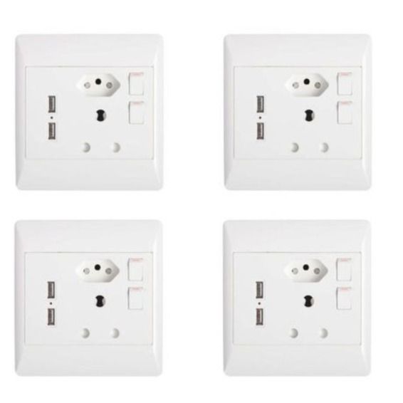 JB Luxx 16A Double Wall Socket with 2 USB Slots (4x4) - Set of 4