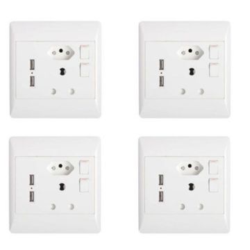 JB Luxx 16A Double Wall Socket with 2 USB Slots (4x4) - Set of 4
