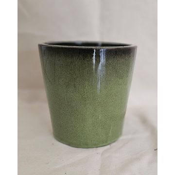 Circular Ceramic Glazed Leaf Green pot with drainage hole