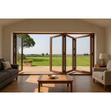Kenzo - SFD4FG7LB - Aluminium Fold A-Side Door 2.8mx2.1m Bronze 3 Doors Open Left, 1 Door Open Right Viewed From Outside