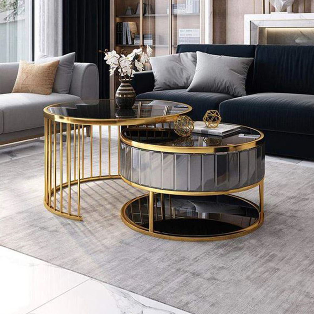 Yanna Modern Round Gold & Black Coffee Table