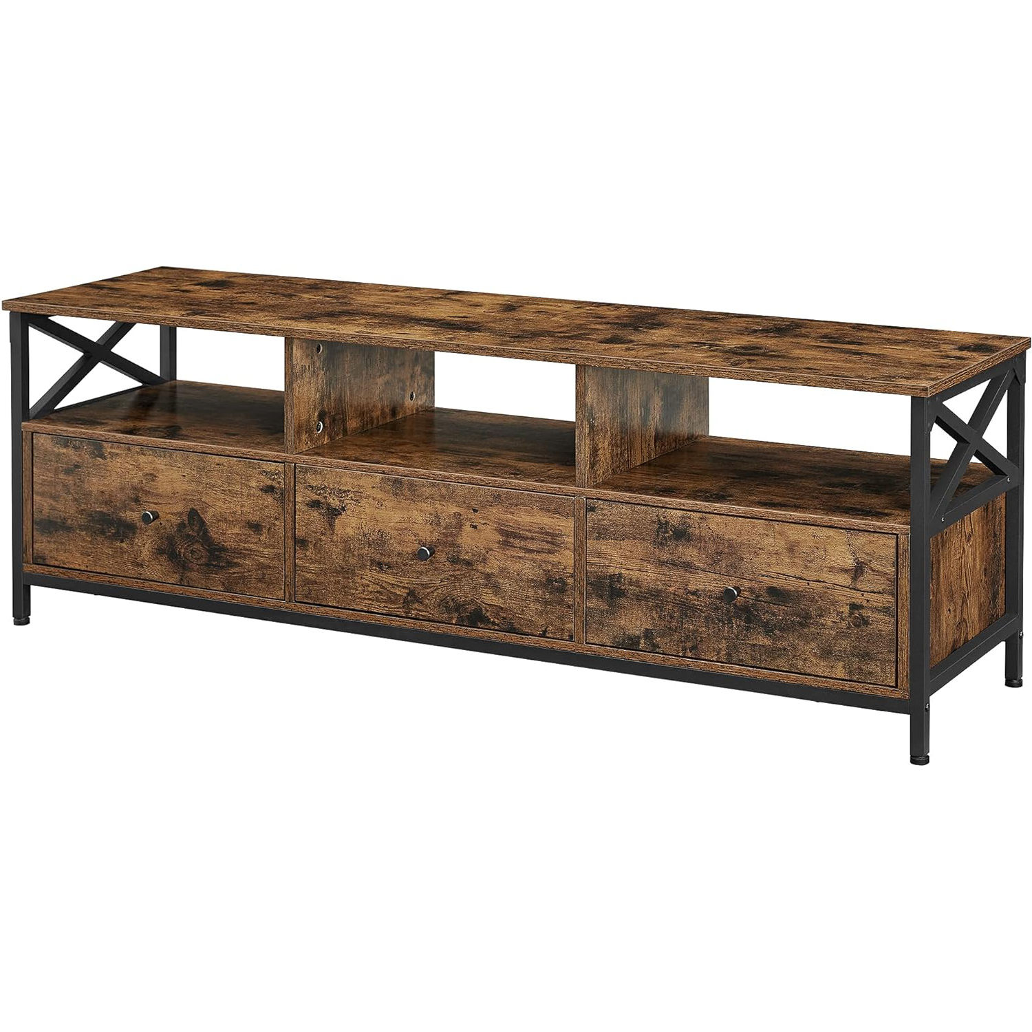 Rustic TV Console - 65-Inch Stand with Drawers and Shelves