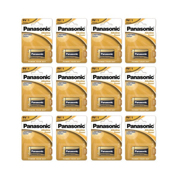 Panasonic Alkaline 9V 1 Pack Batteries x 1 Box of 12 Packs (6LF22APB/1BP/12)