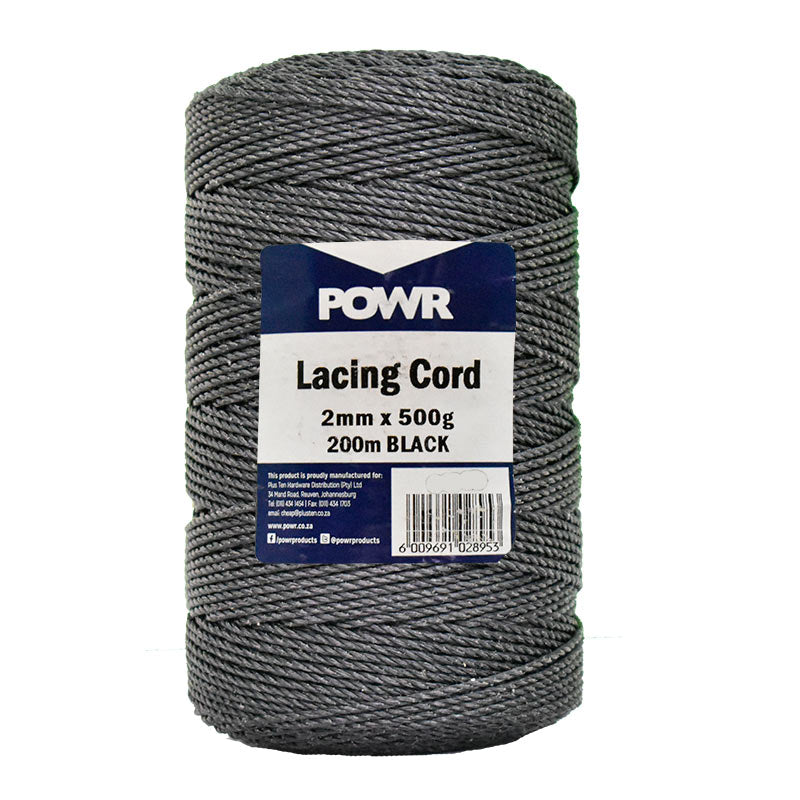 POWR Lacing Cord Black 2mm x 500g