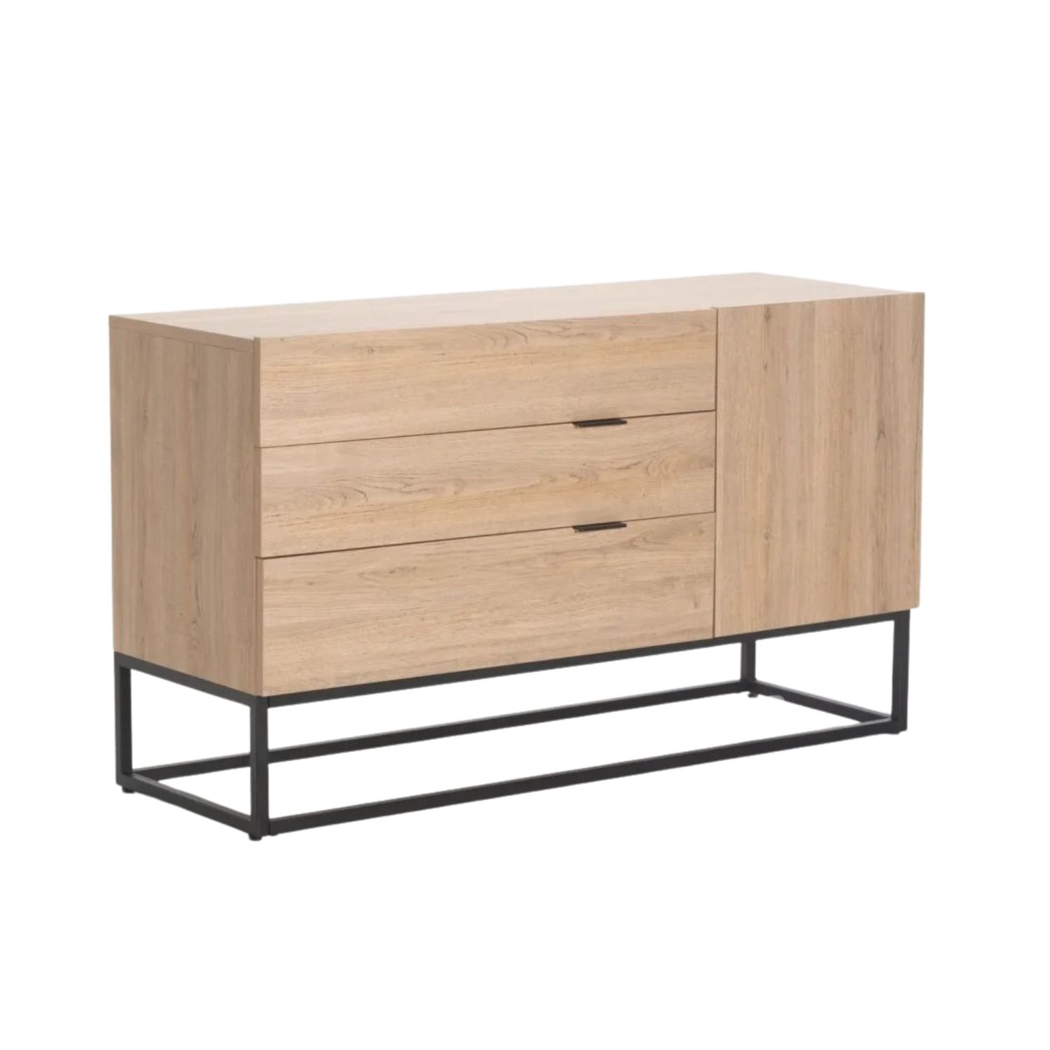 Oak 3-Drawer 1-Door Storage Sideboard