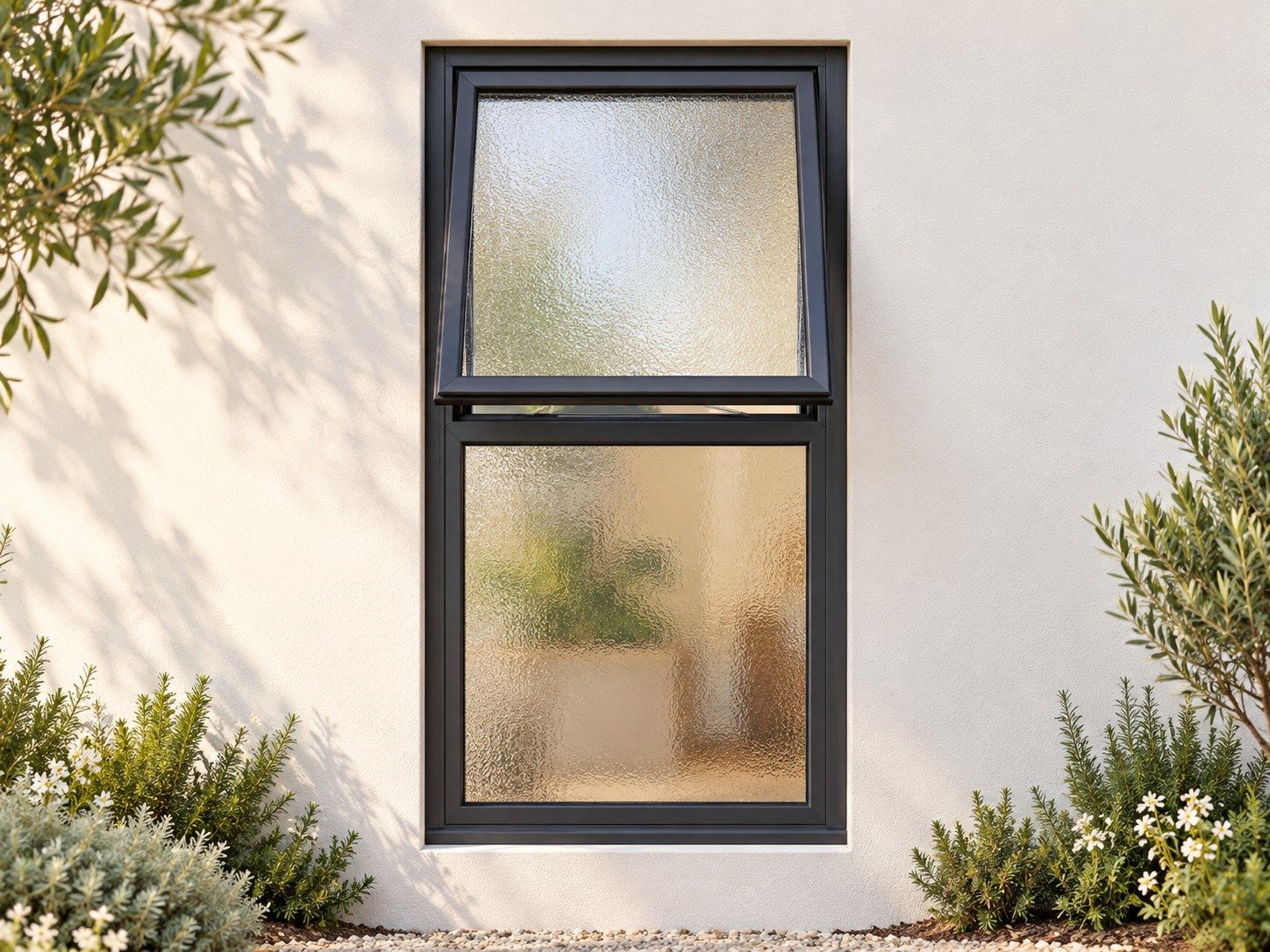Kenzo Premium Top-Hung Aluminium Window - Charcoal, 600 1200 mm, Upper Opener with Fixed Lower Pane, Obscure Safety Glass