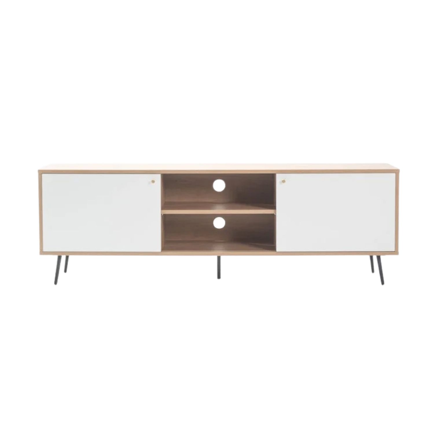 2-Door Oak & White TV Stand With Storage