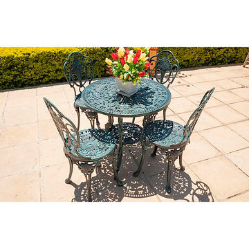 Ageless & Beautiful!   4 Seater Cast Aluminium Patio Furniture Set / Garden Furniture Set / Outdoor Furniture Set - 4 x Rose Chairs with 80cm Rose Table