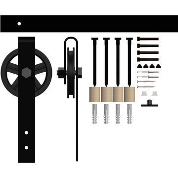 Rustic 2000mm Barn Door Rail Set with 120mm Spoked Wheels