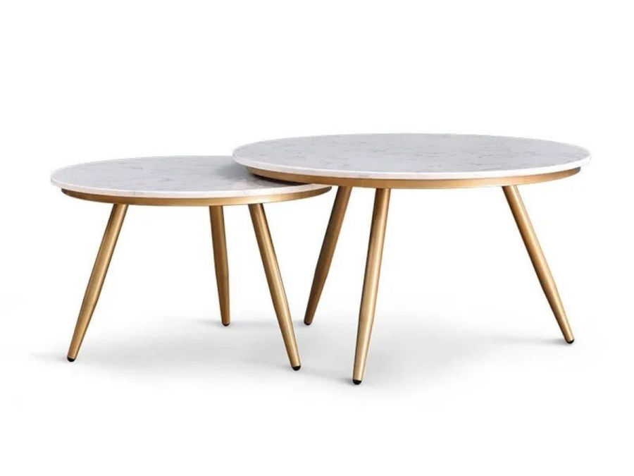 A Set of Modern Minimalist Marble Coffee Table, Golden Iron Frame