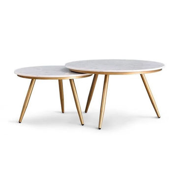 A Set of Modern Minimalist Marble Coffee Table, Golden Iron Frame