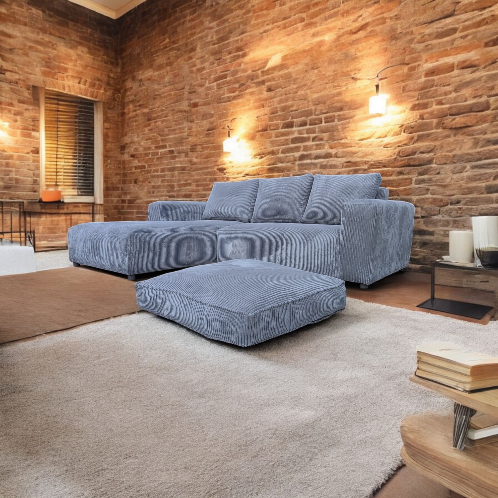 Furry L Shape Couch & Dog Bed - Corduroy -Grey