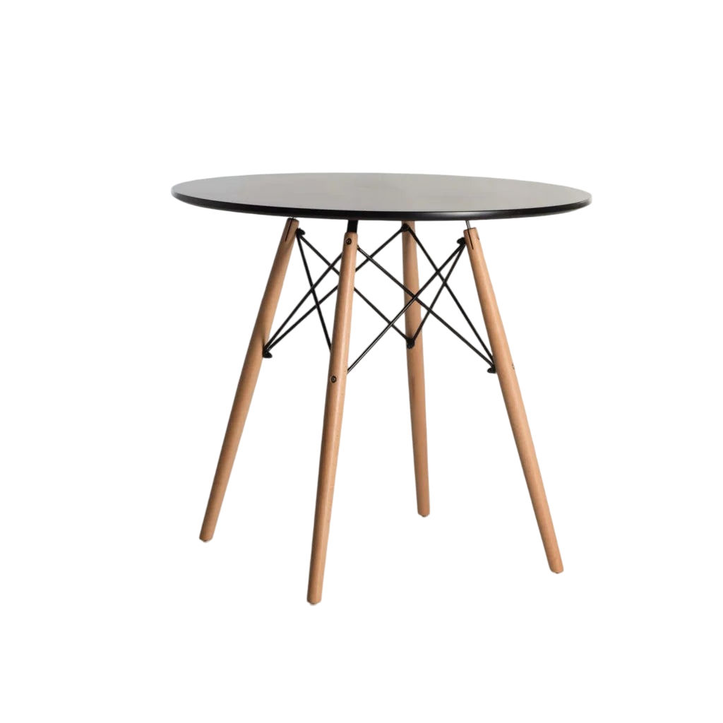Vividitto - Andy Round Wooden Leg Table - Black - 80Ø cm (4 Seater)