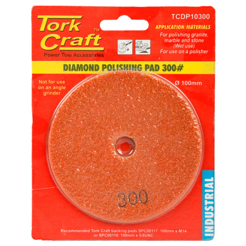 Tork Craft - 100mm Diamond Wet Polishing Pad 300 Grit Orange