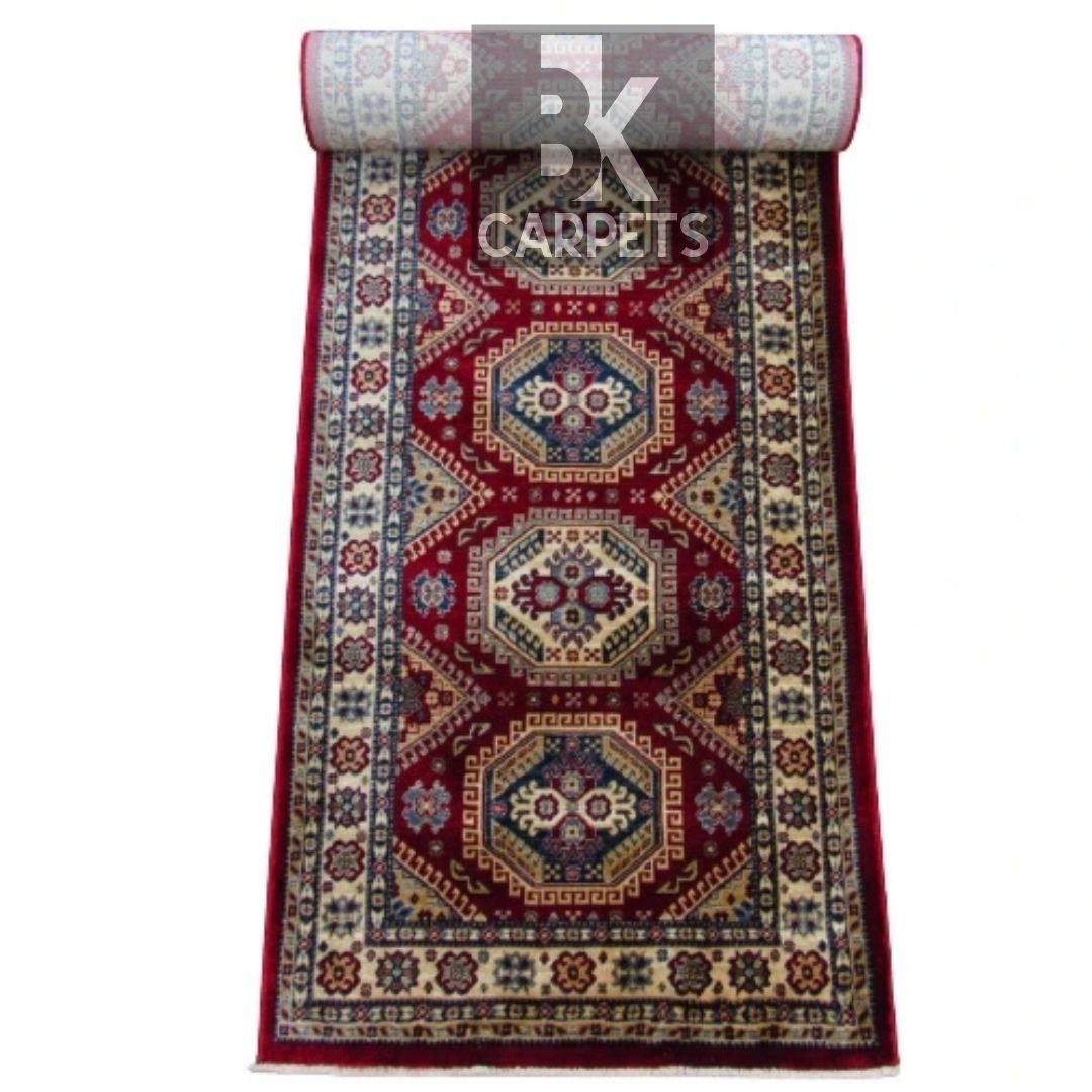 BK Carpets & Rugs - Persian Classic Inspired Kazac Runner - 80cm x 6m - Red & Beige Design