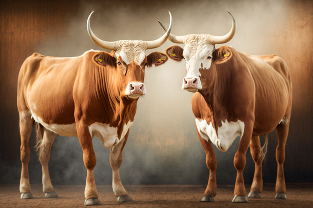 Canvas Wall Art - Two Bonsmara Cattle Standing - B1435 - [120 x 80 cm]