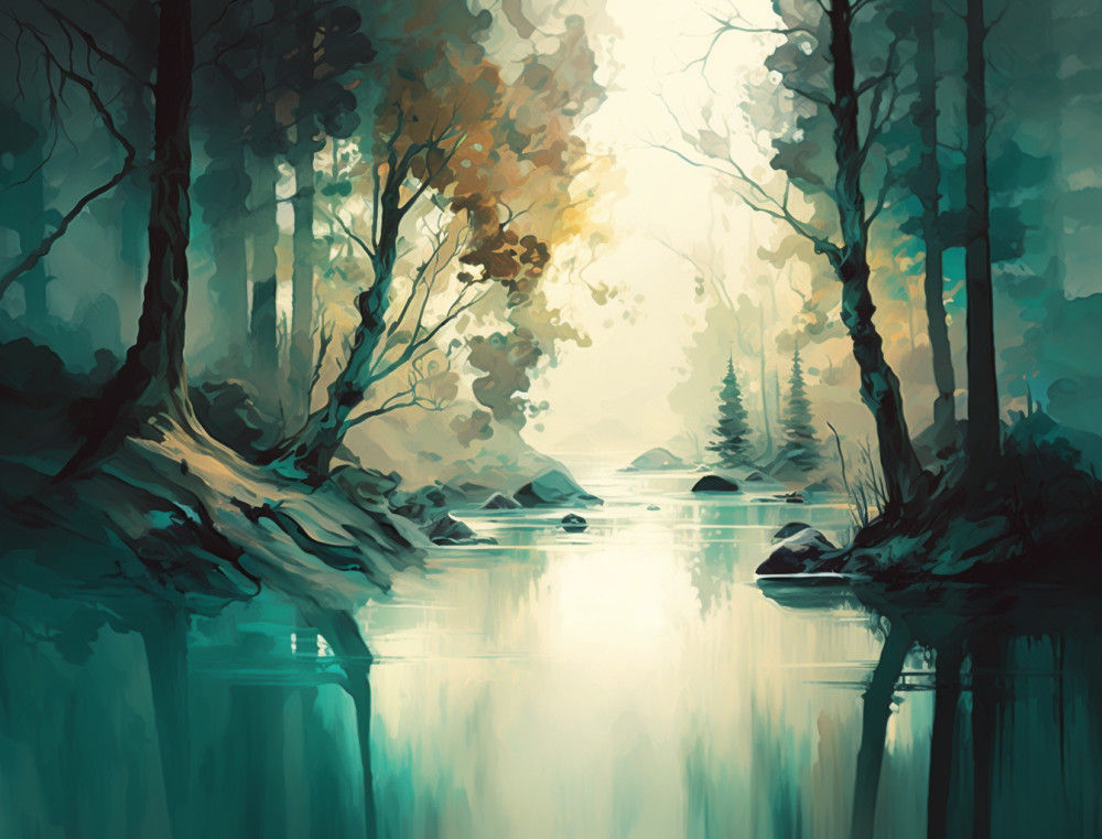 Canvas Wall Art - Canvas Wall art: River Abstract Painting  - B1254 - [120 x 80 cm]