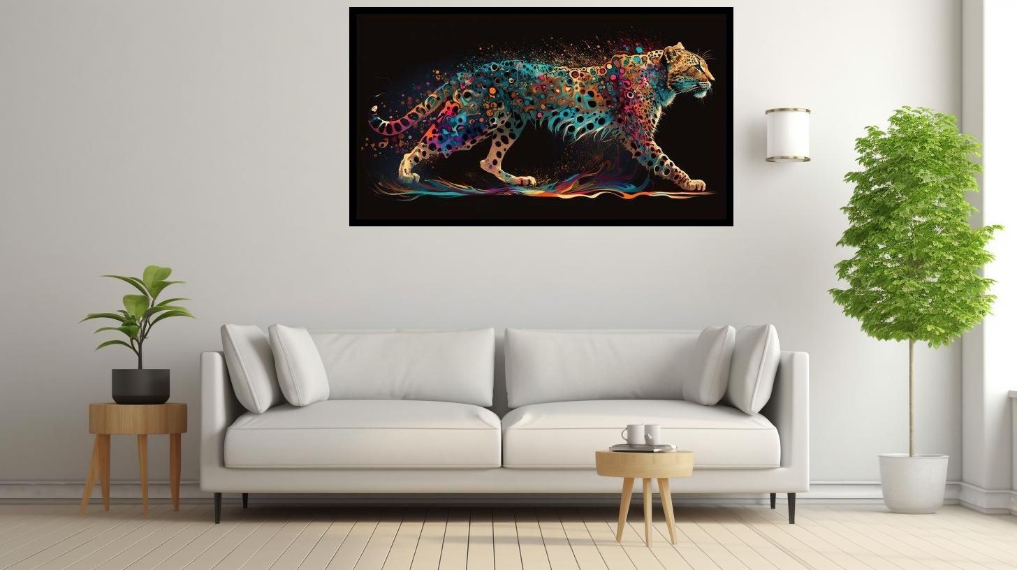 Canvas Wall Art - Walking Colourful Cheetah - B1583 - [120 x 80 cm]