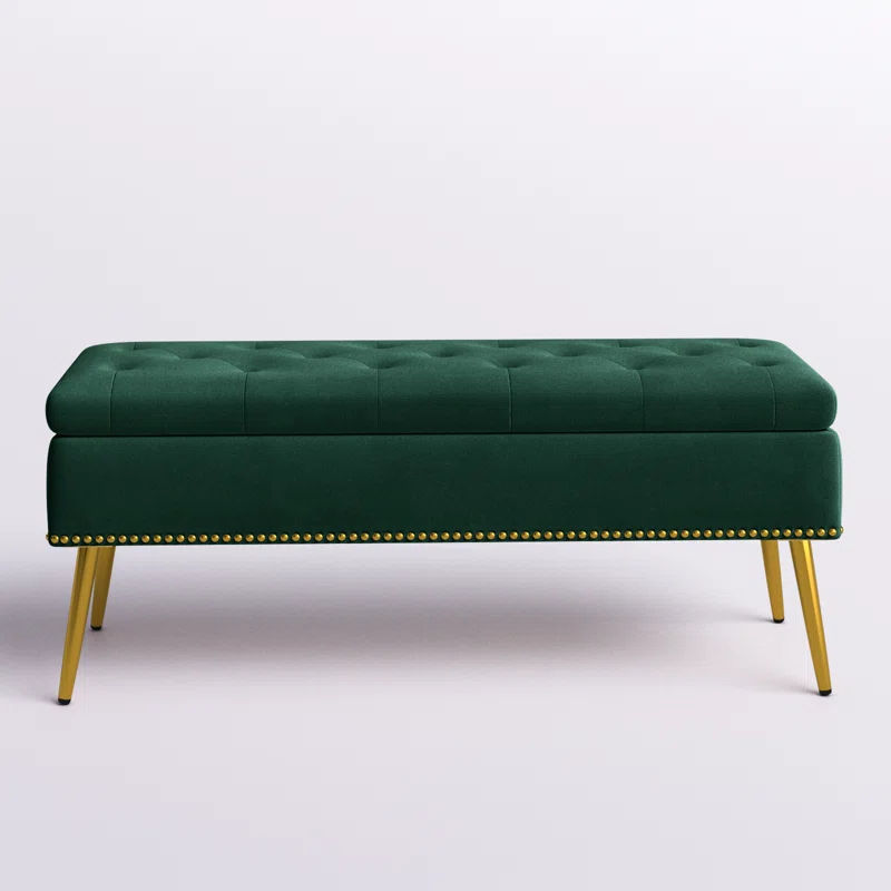 Isabella Rectangular Storage Ottoman Bench - Green