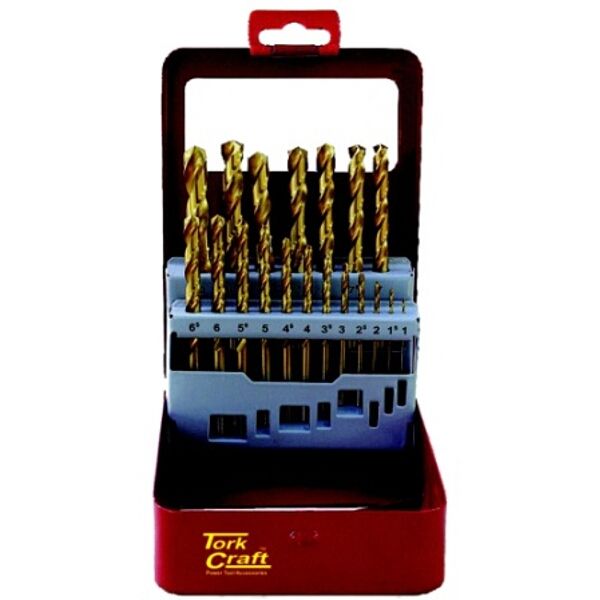 Drill Bit Set 19Pce Tin. Coated Metal Case