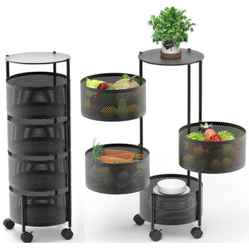 4-Tier Round Mesh Storage Trolley with Swivel Baskets