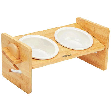 Raised 15° Tilted Pet Bowl Set with Bamboo Stand