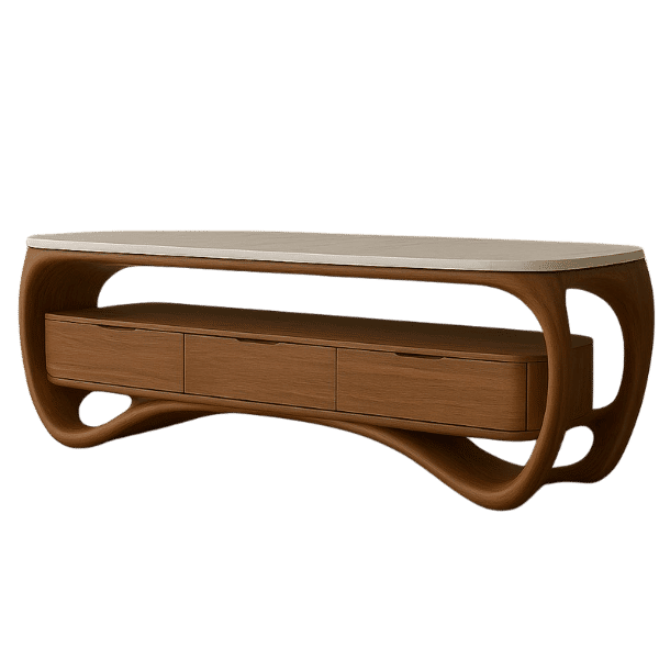 Innofurn-Modern Sculptural TV Stand with Marble Top