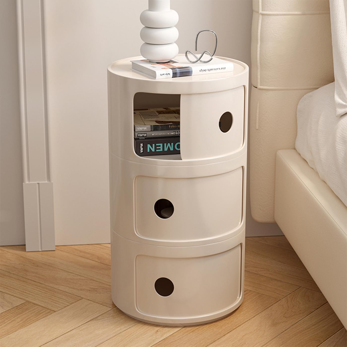 3 Tier Rounded Cabinet – Detachable Round Nightstand & Lightweight End Table with Storage