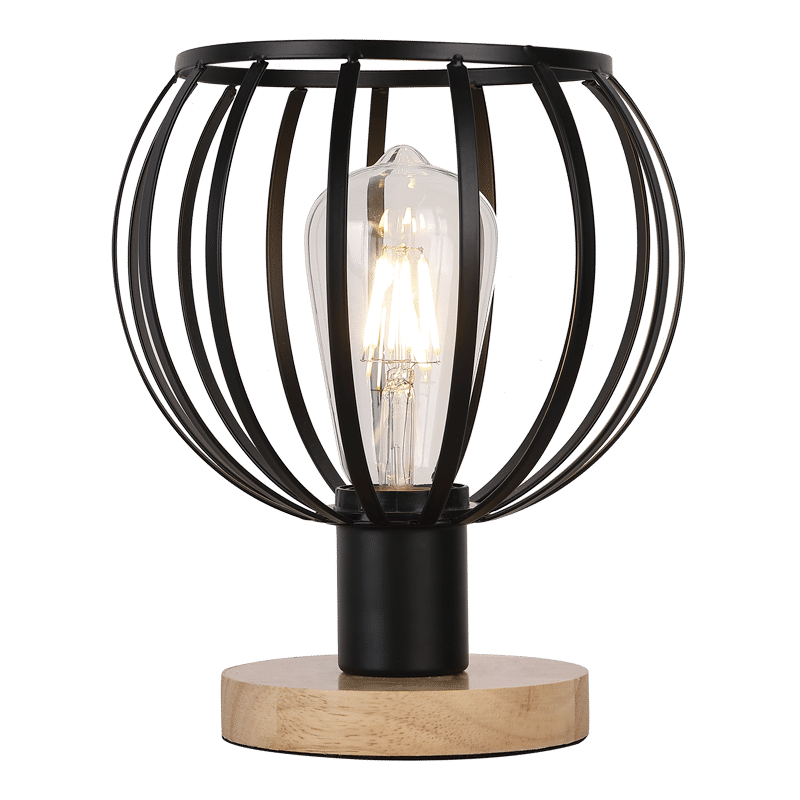 Metal Table Lamp with Light Wood Base