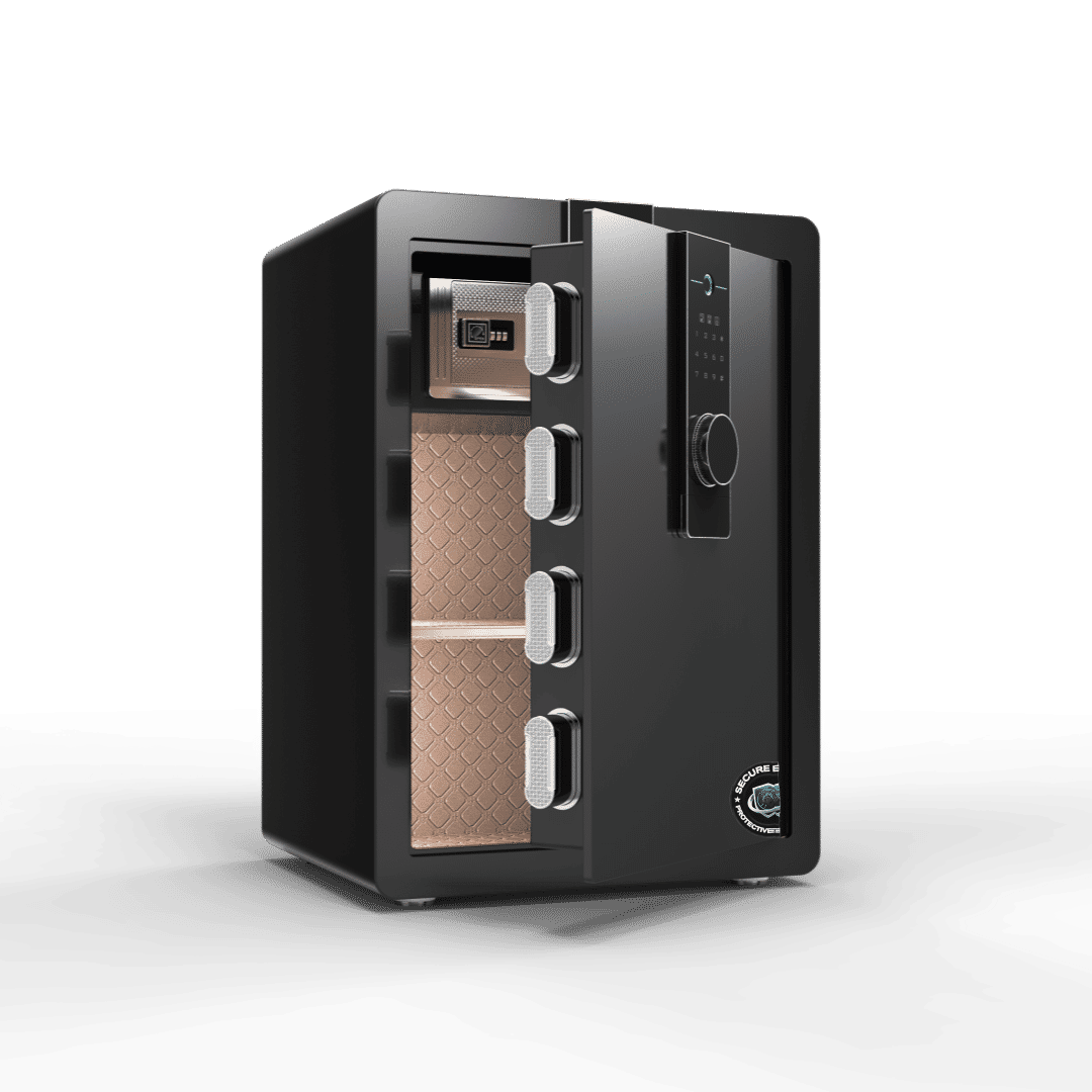 60cm High Biometric Fingerprint Safety Box Electronic Digital Safes - Vertical LCD Touch Screen - Matte Black