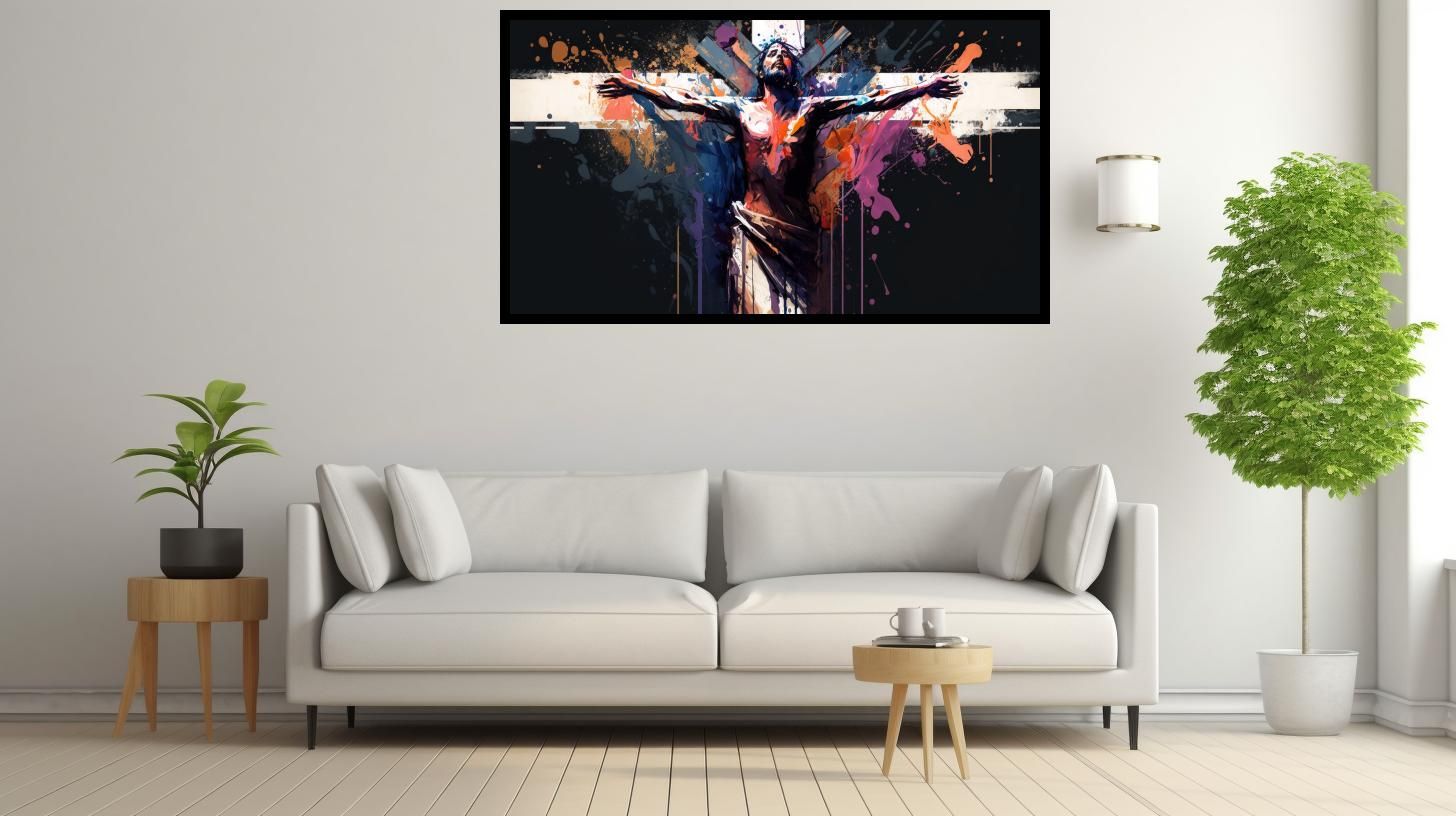 Canvas Wall Art - Jesus on the Cross Abstract - B1002 [120 x 80 cm]