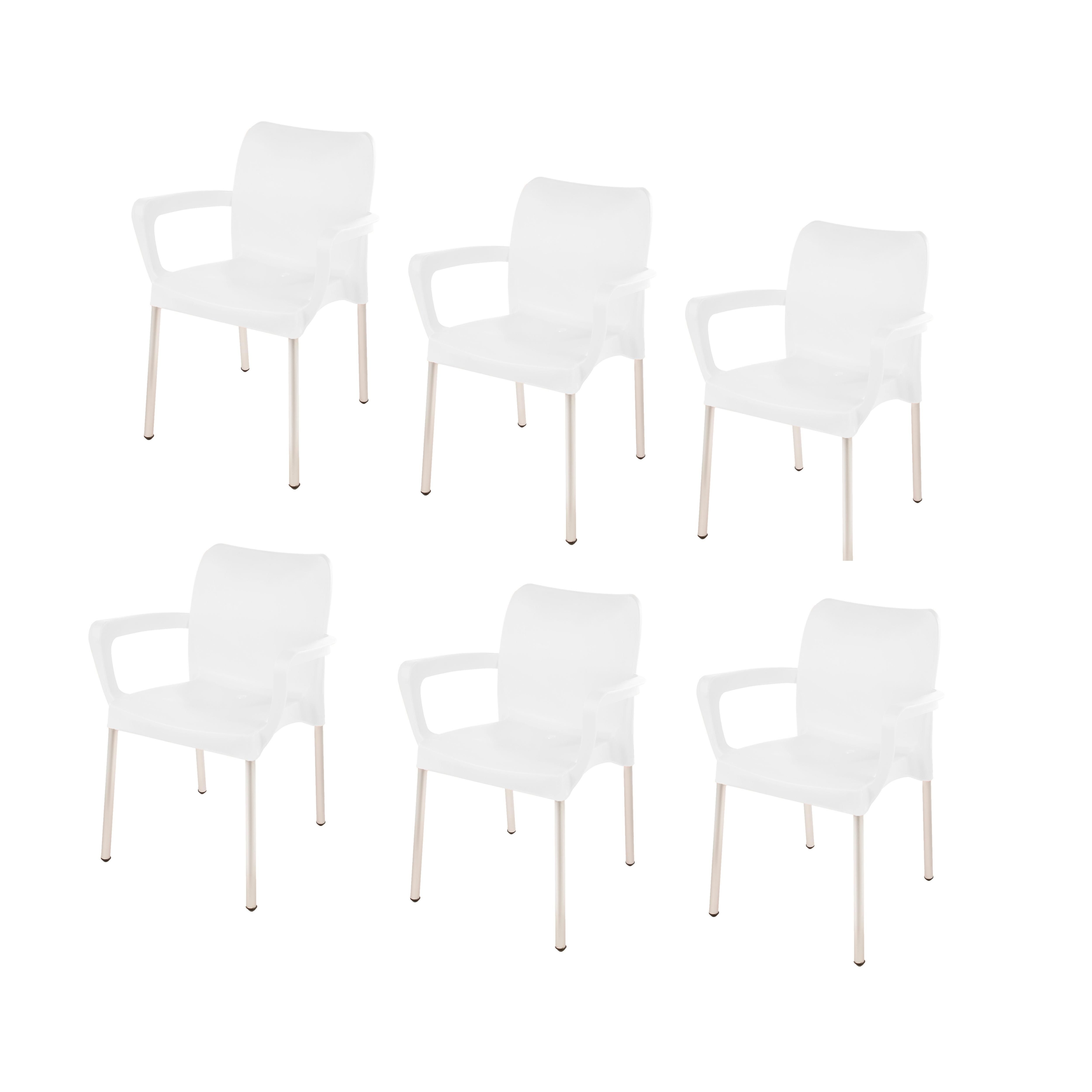 Heavy Duty Bistro Chair with Armrests - Ice White -Set of 6