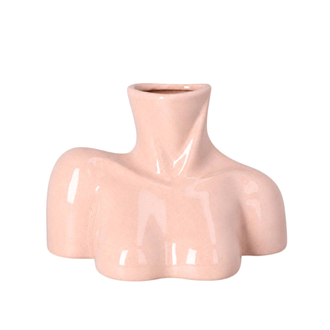 Danny Home Modern Sculptural Female Torso Ceramic Flower Vase (22 x 14.8 x 16.5cm) – Glossy Blush Pink
